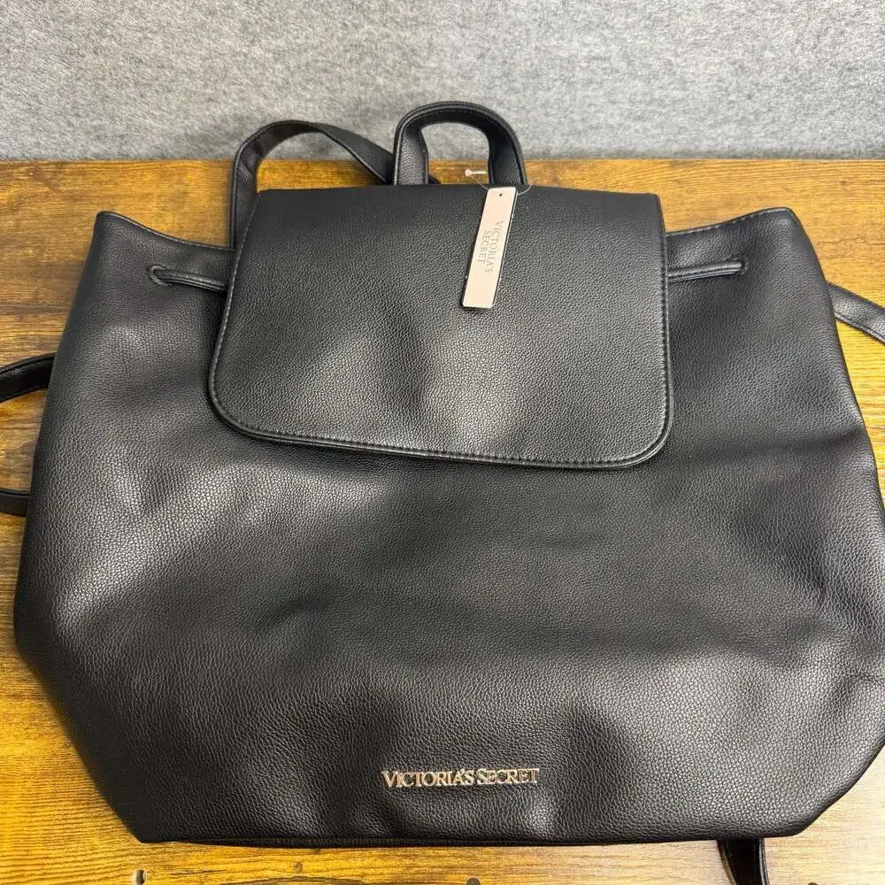 Victoria's Secret Black Pebbled Faux Leather Backpack
